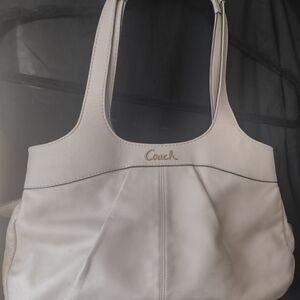 Coach White Shoulder Bag with Pleated Design